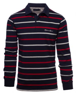 Long sleeve striped polo-shirt, NAVY / RED /GREY