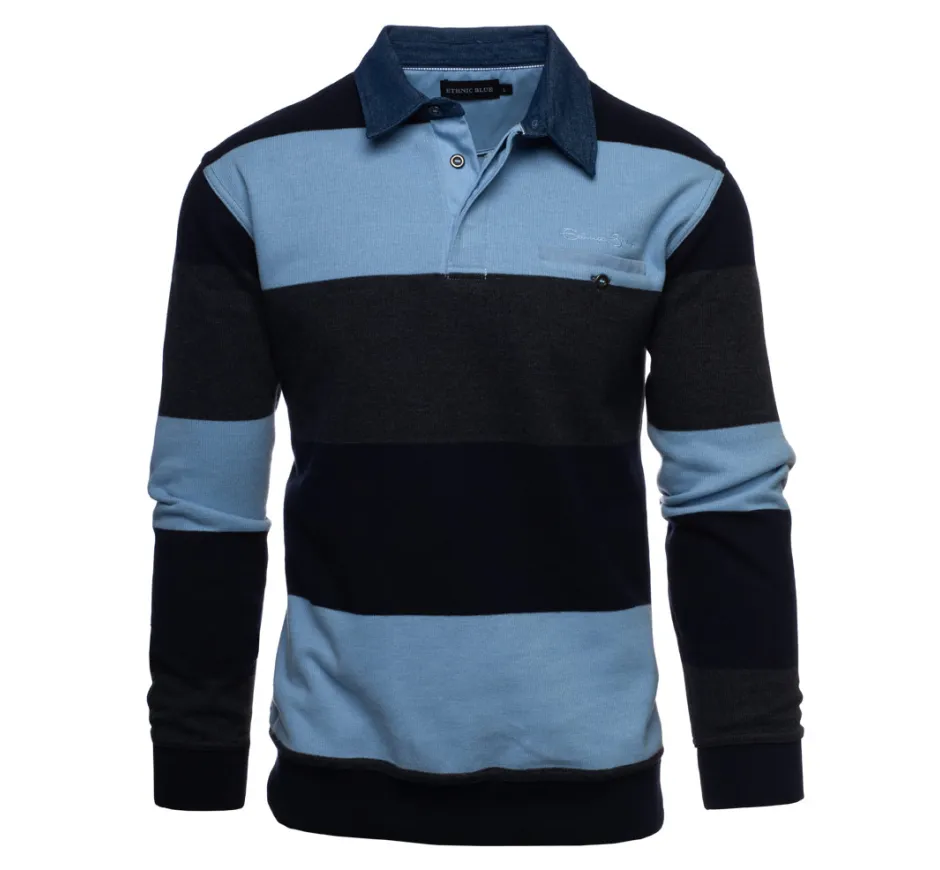 Polo manches longues rayé col DENIM