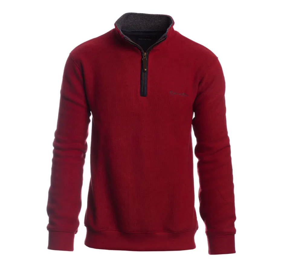 Sweat col zip uni ROUGE avec LAINE