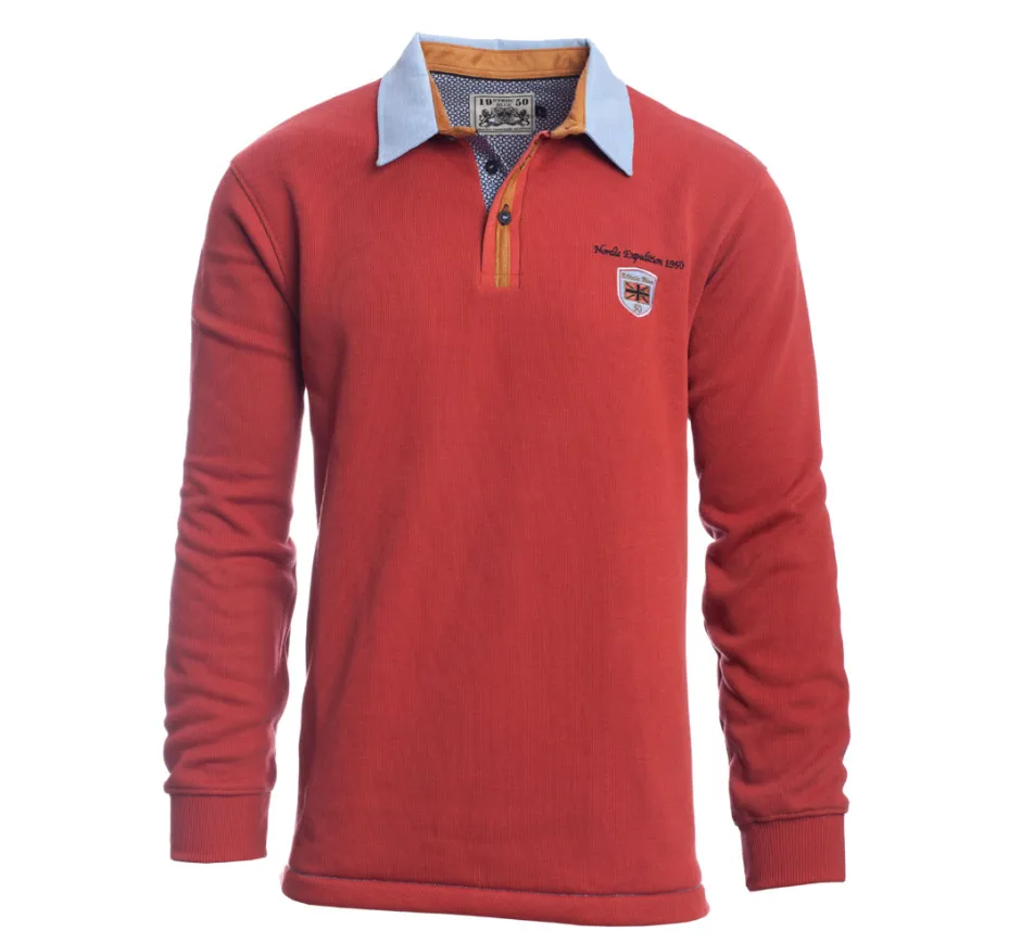 Polo uni col chemise manches longues CORAIL