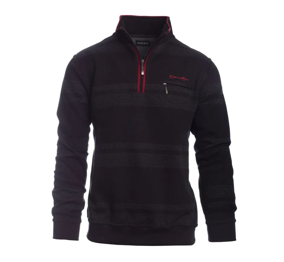 Sweat col zip rayé NOIR / GRIS 3XL