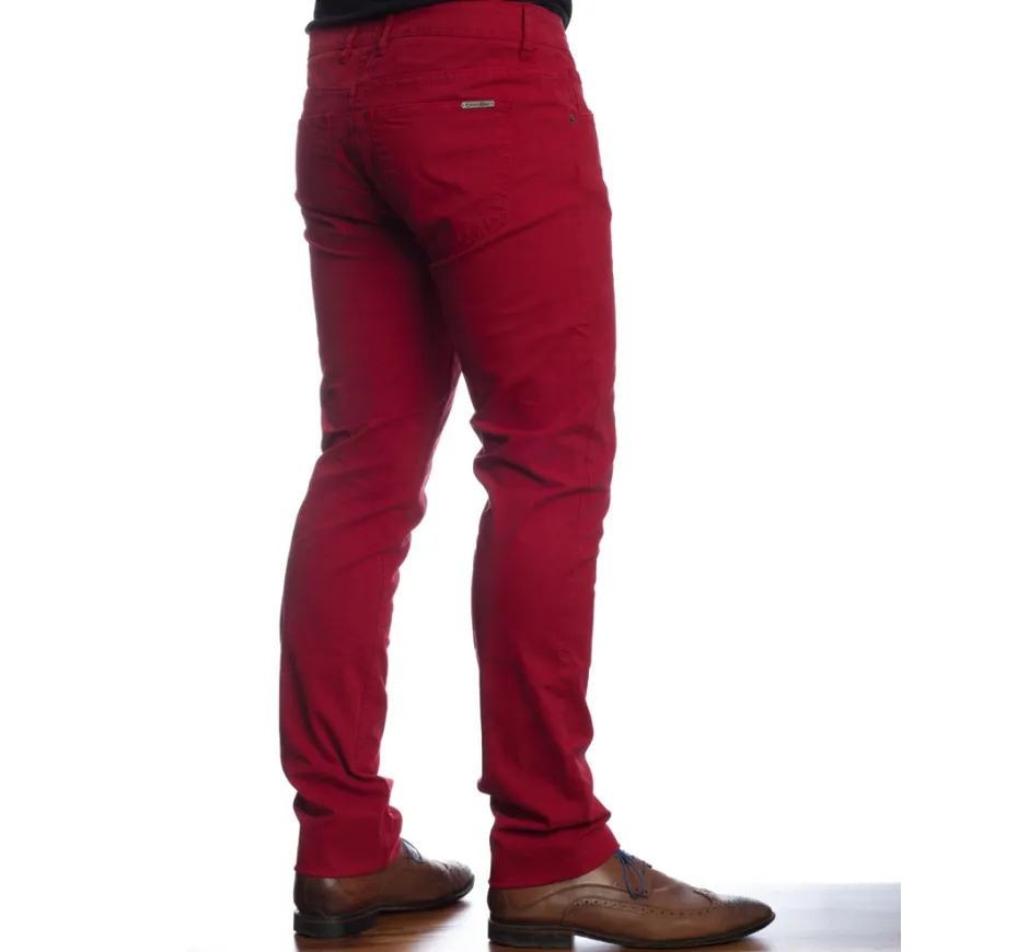PANTALON en toile COTON ELASTHANE coupe 5 poches chino ROUGE