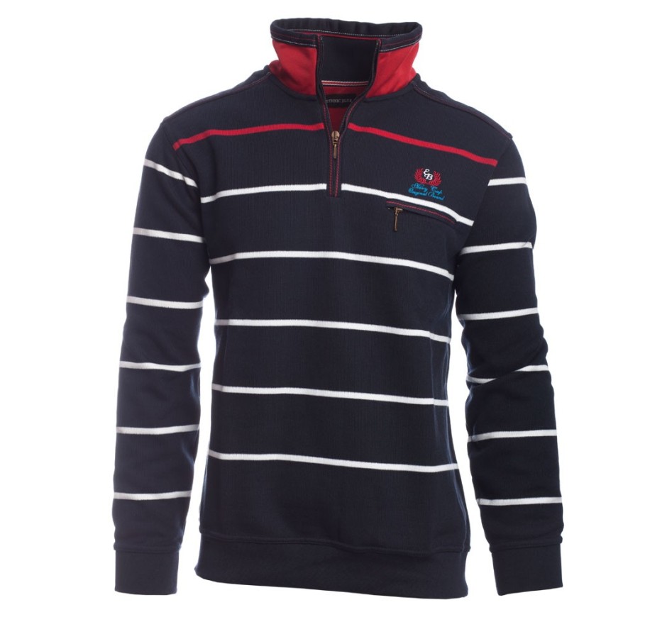 Sweat Col Zip à Rayures – Confort et Style Marin