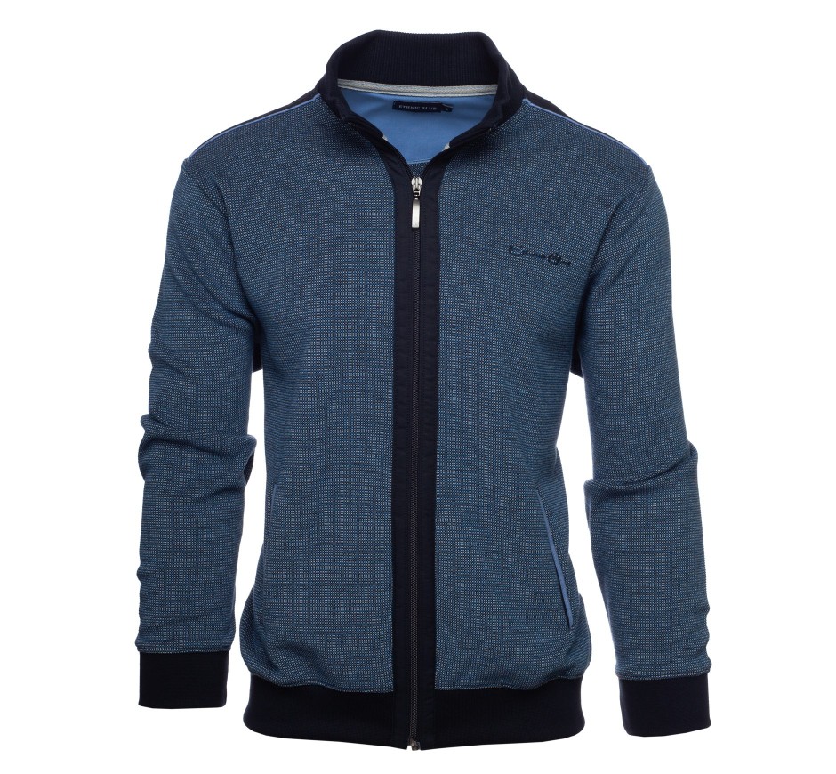 Veste en Maille Fantaisie Bleue avec Détails Contrastants - Fabriquée au Portugal