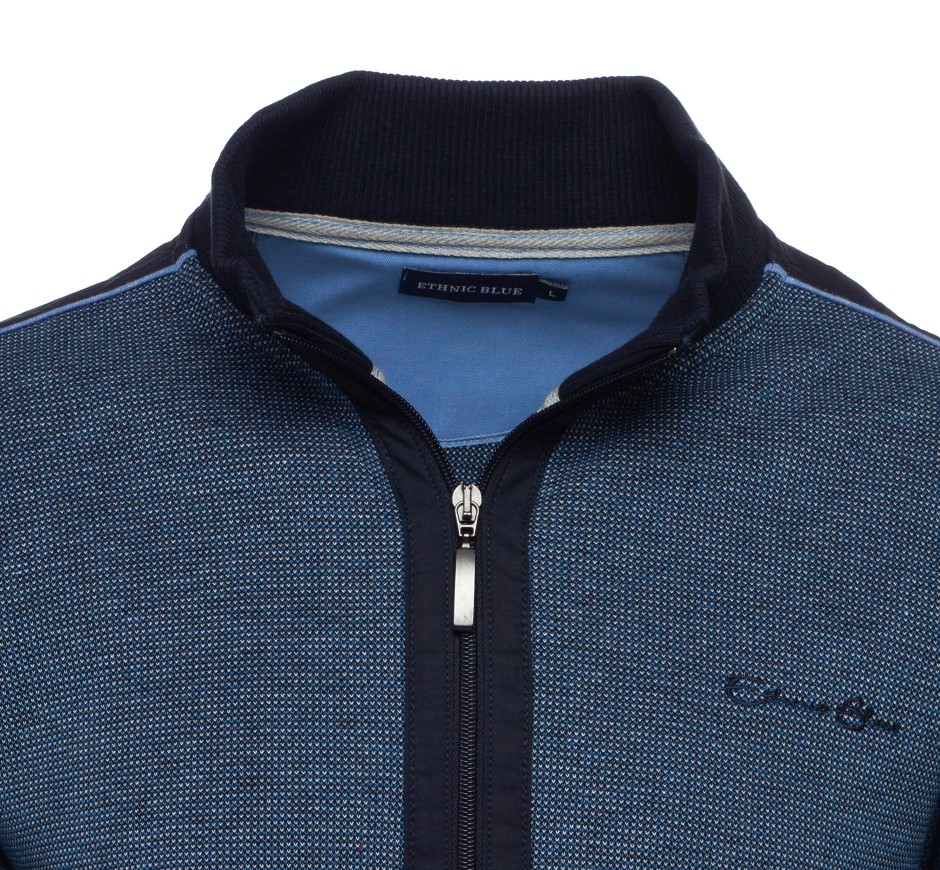 Veste en Maille Fantaisie Bleue avec Détails Contrastants - Fabriquée au Portugal