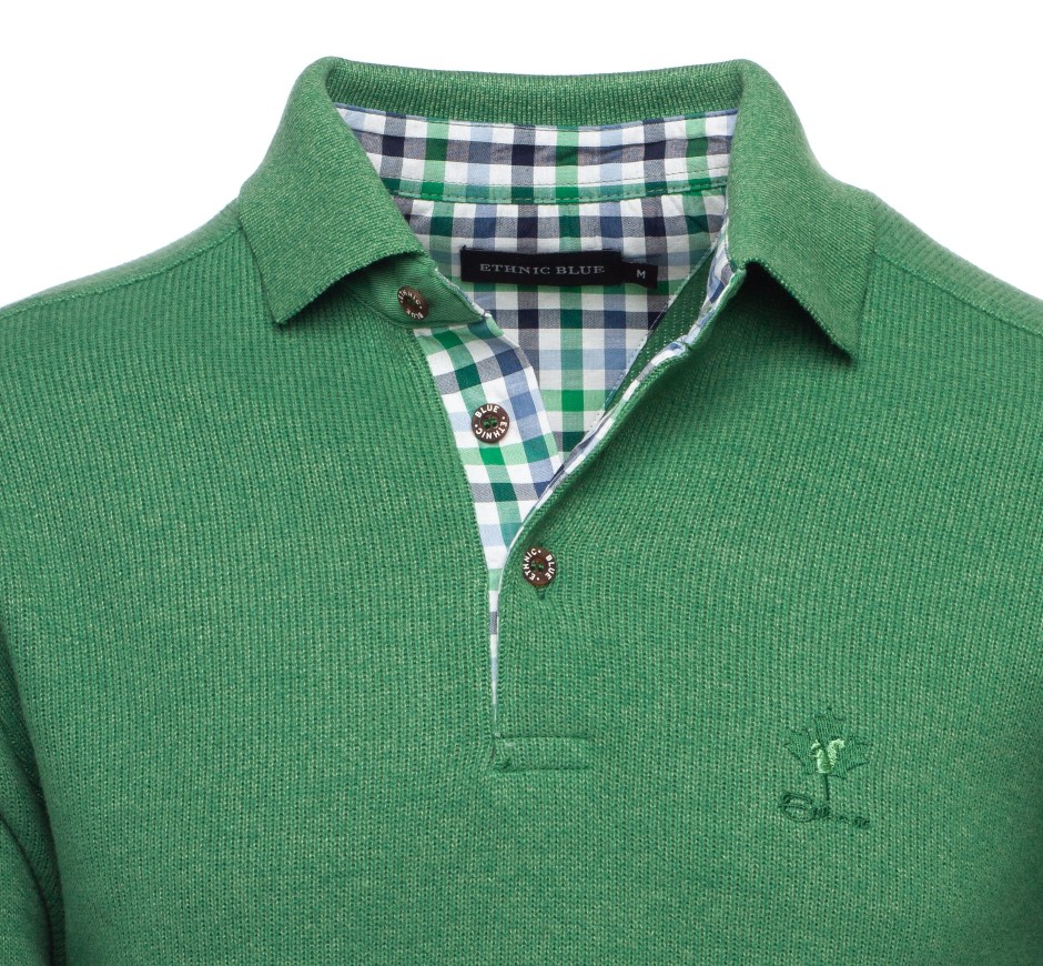Men's polo, long sleeves, royal blue, soft touch