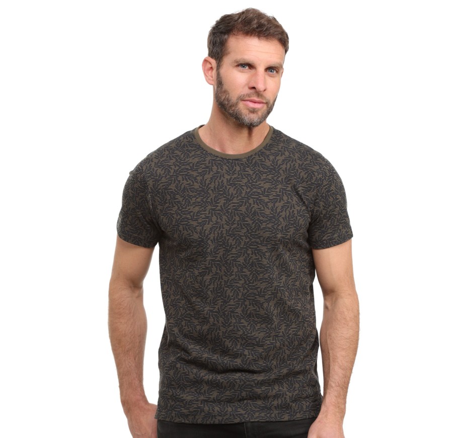 T-Shirt Marine Maille Piquée Imprimé Végétal – Qualité Premium Portugaise