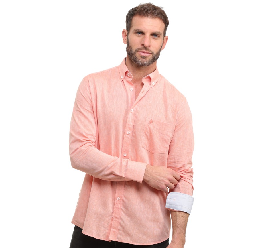 Chemise Orange en Lin et Coton - Respirabilité et Entretien Facile
