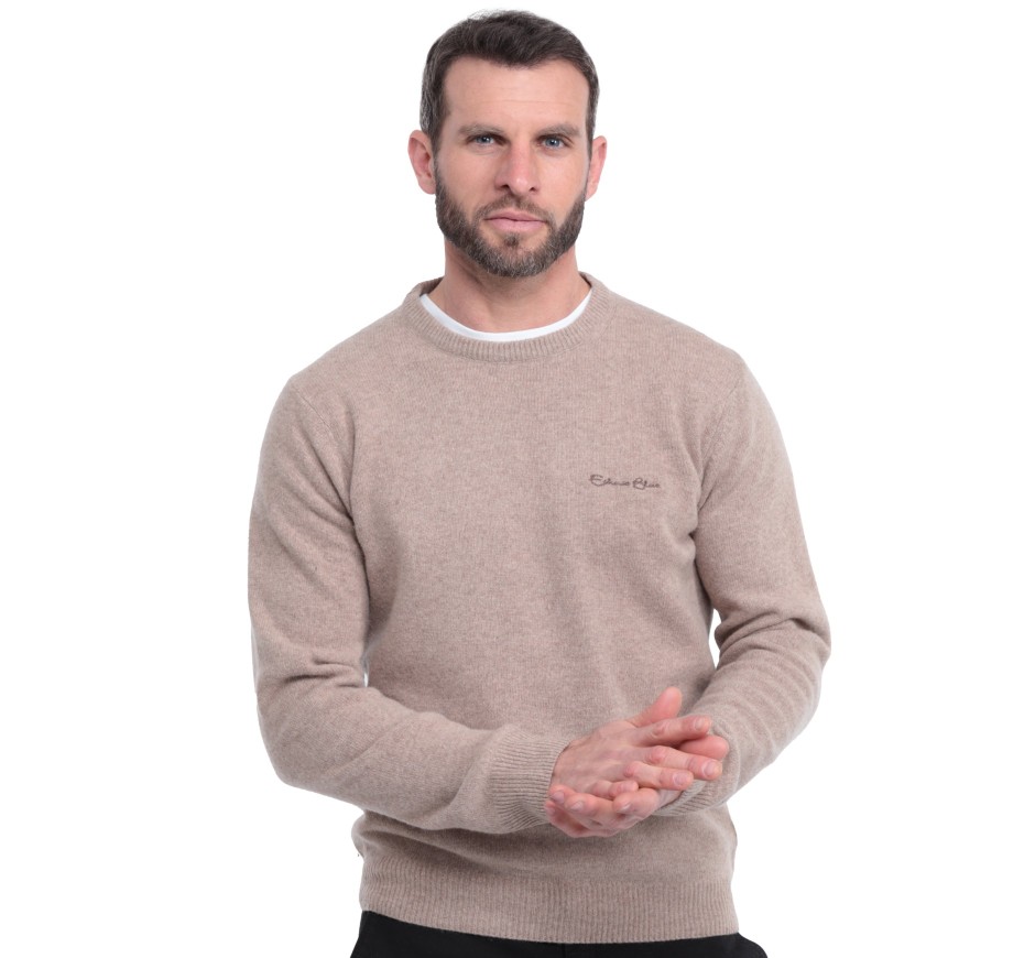 Men's round neck sweater,wool, poppy