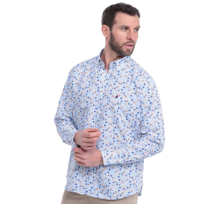 Chemise manches longues poche imprimé fleuri