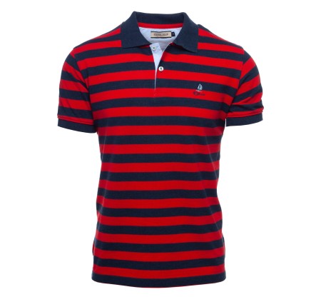 Polo rayé marine rouge