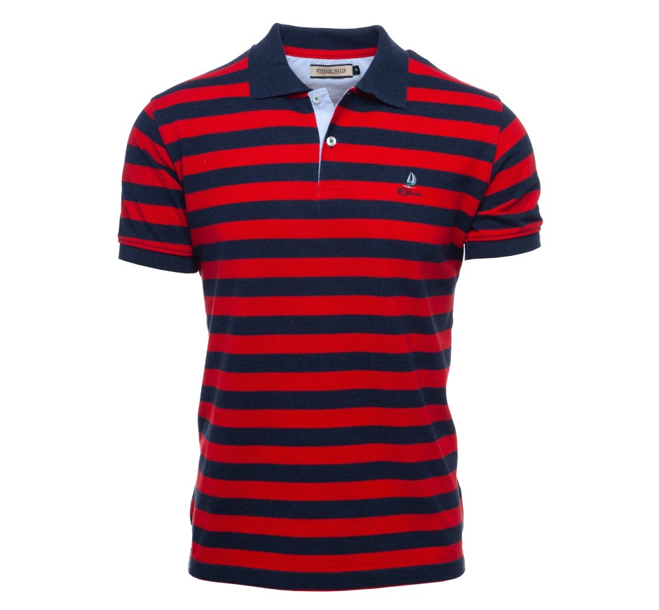 Polo rayé marine rouge