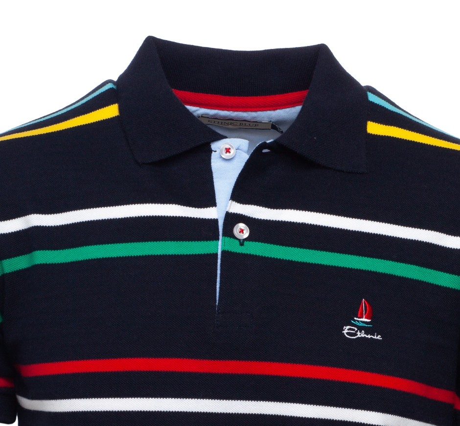 Polo Rayé en Maille Piquée – Confort & Style Marin | Ethnic Blue