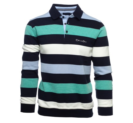 Striped Long-Sleeve Polo – Brushed Interior & Mid-Season Comfort