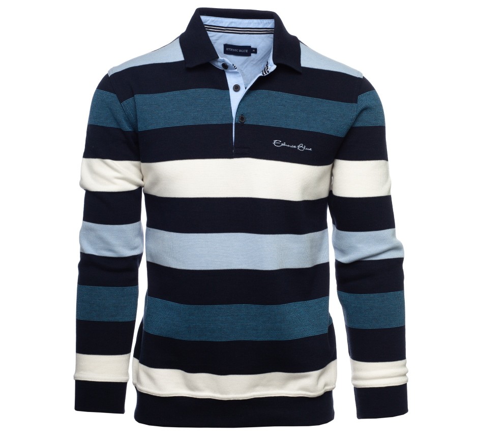 Striped Soft-Feel Polo – Perfect for Mid-Season | Ethnic Blue