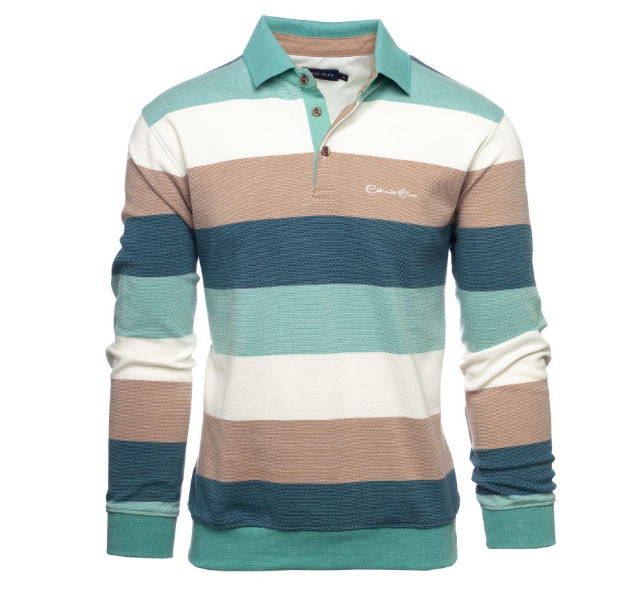 Striped Lightweight Polo – Soft Brushed Interior | Ethnic Blue
