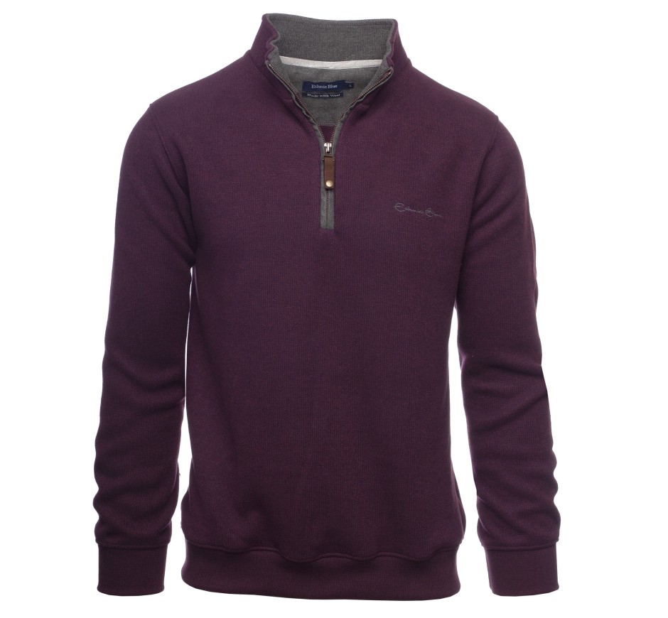 Sweat à col zippé en maille douce avec laine - Ethnic Blue