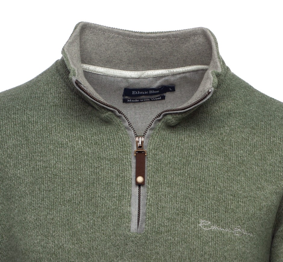 Men's Premium Quarter-Zip Sweater with Wool | Ethnic Blue