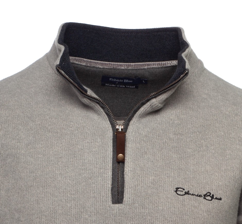 Zip-neck Sweater in SOFT TOUCH SKY with WOOL