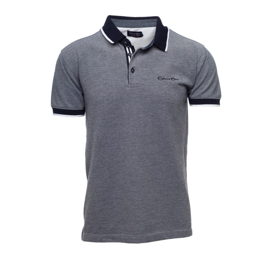 Men's polo, short sleeves, brown melanged, piqué