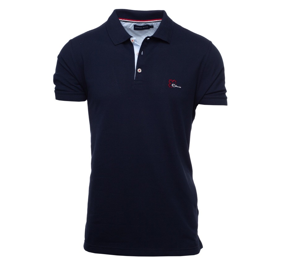 Men's polo, short sleeves, navy fancy knit