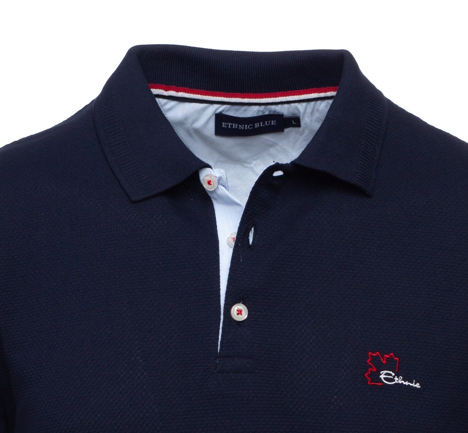 Men's polo, short sleeves, navy fancy knit