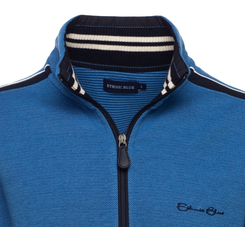 Veste Zippée Homme Maille Piquée Bleu Fabrication Portugaise