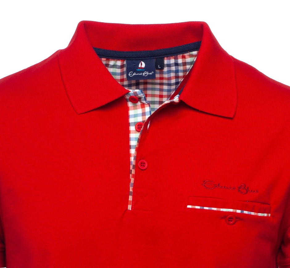 Red Jersey Polo with Checkered Detail - Comfort and Superior Quality