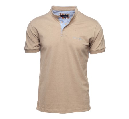Navy Piqué Knit Polo with Mandarin Collar - Casual Elegance Made in Portugal