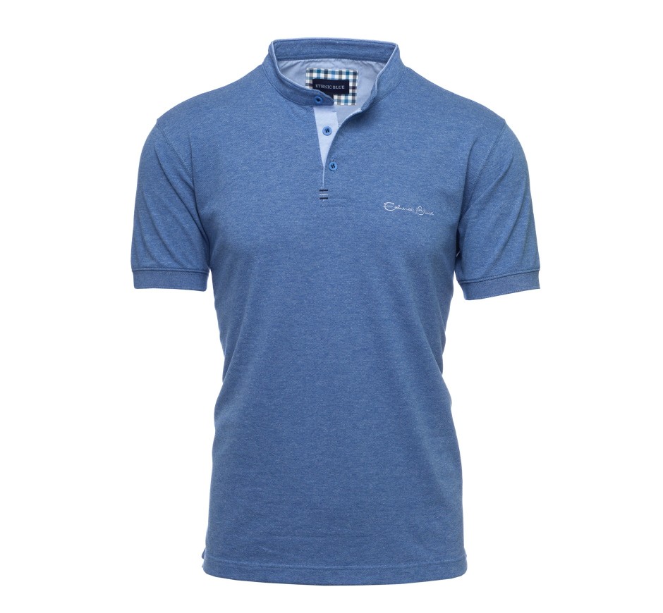 Polo Marine Maille Piquée Col Mao - Élégance Sportive Made in Portugal