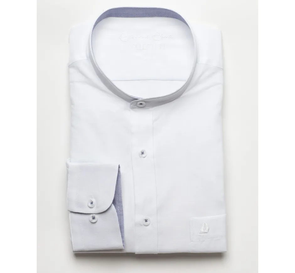 Chemise Blanche Col Mao en Lin et Coton - Respirabilité et Entretien Facile