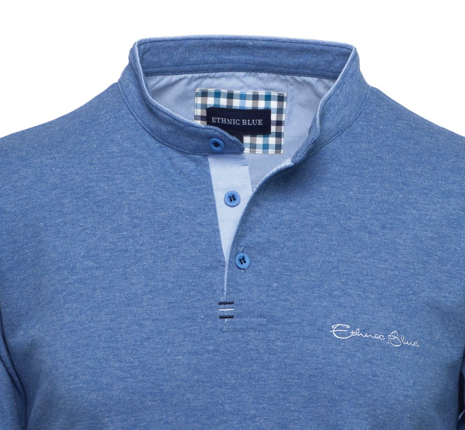 Polo Marine Maille Piquée Col Mao - Élégance Sportive Made in Portugal