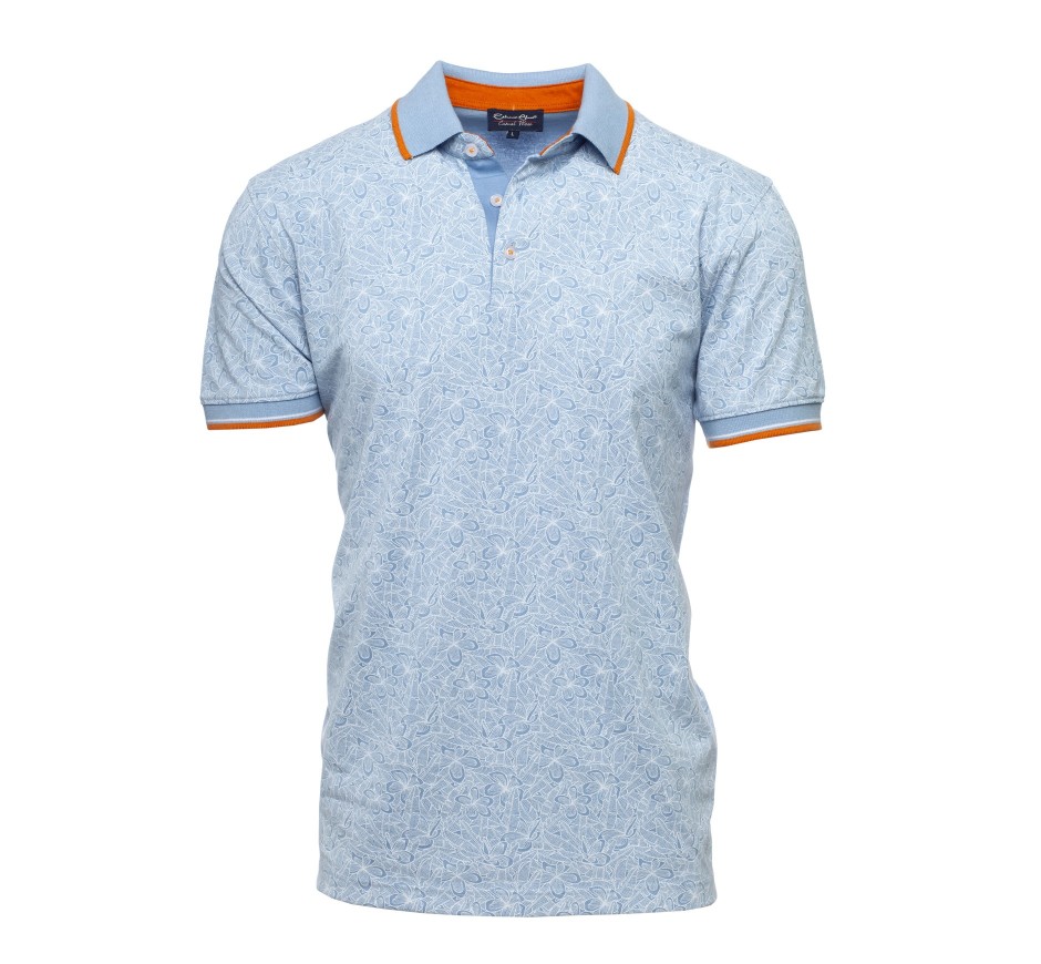 Polo Jersey Imprimé Fleuri Discret avec Liseré Contrastant – Élégance Ethique Made in Portugal