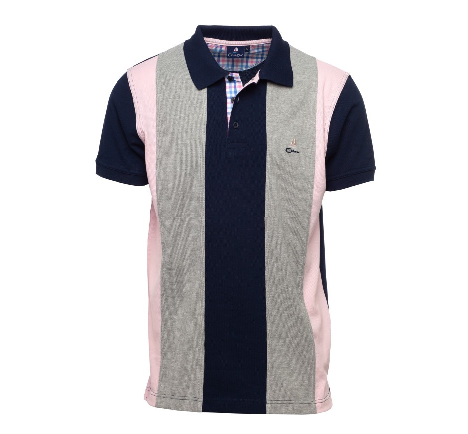 Men's polo, short sleeve, navy, grey, pink, pique 3 colours vertical