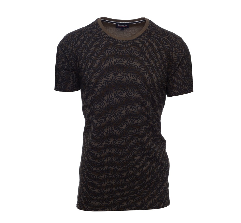 T-Shirt Marine Maille Piquée Imprimé Végétal – Qualité Premium Portugaise