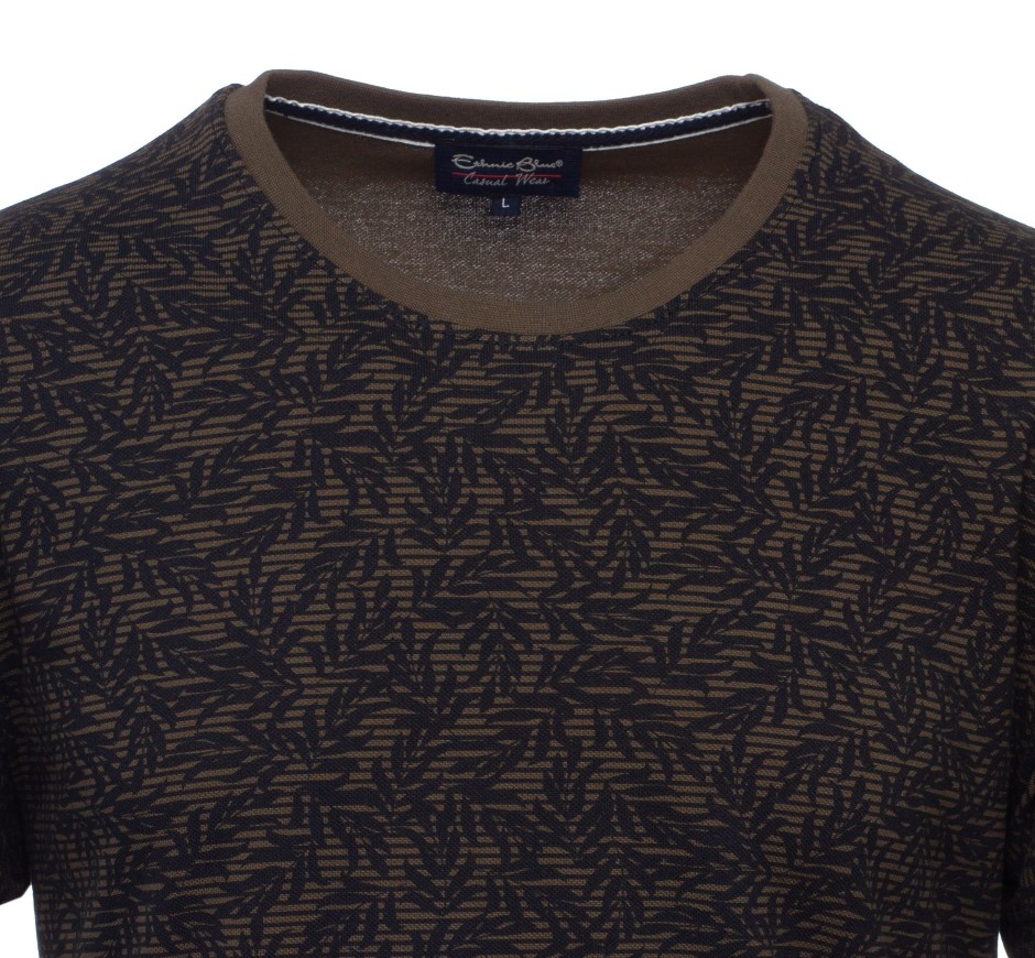 T-Shirt Marine Maille Piquée Imprimé Végétal – Qualité Premium Portugaise