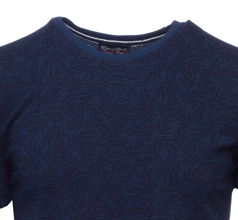 T-Shirt Marine Maille Piquée Imprimé Végétal – Qualité Premium Portugaise