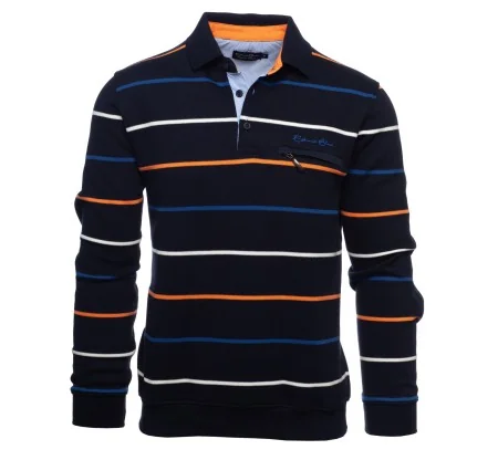 Polo manches longues rayé avec poche zippée – Confort & chaleur – Fabriqué au Portugal