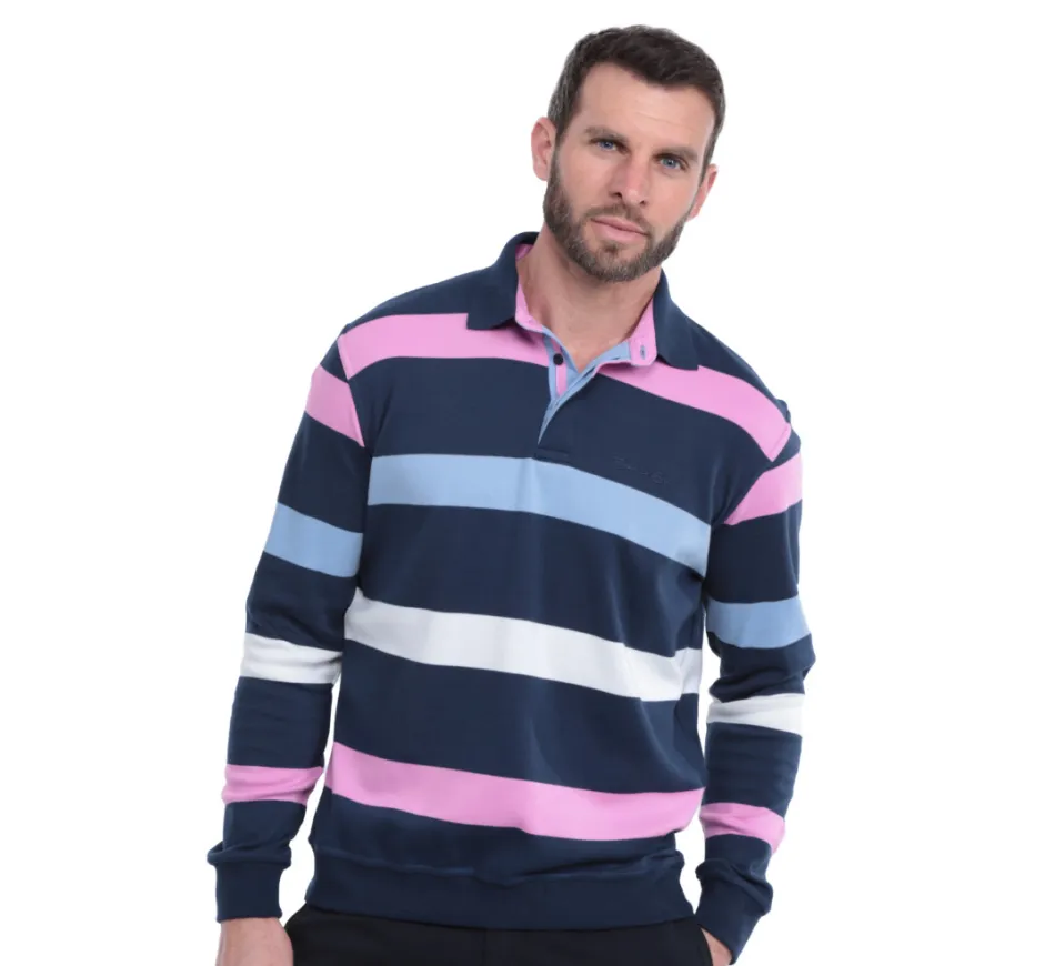 Striped light knit polo shirt
