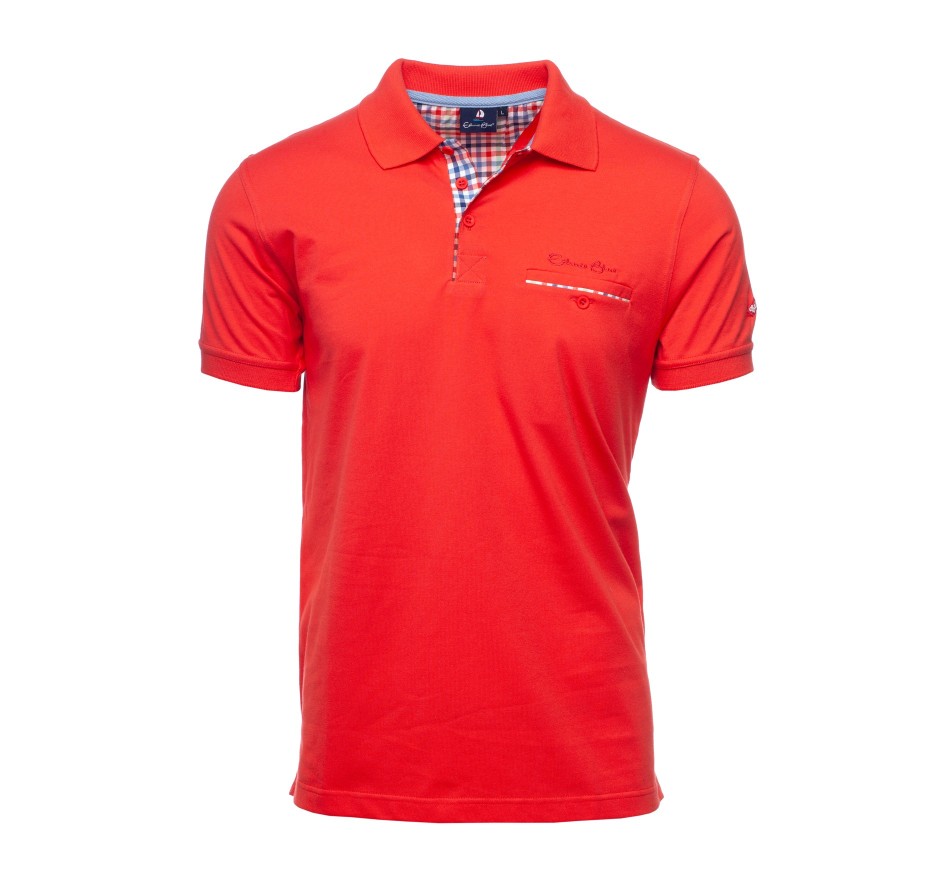 Polo en Jersey Rouge à Détails Carreaux - Confort et Qualité Supérieure