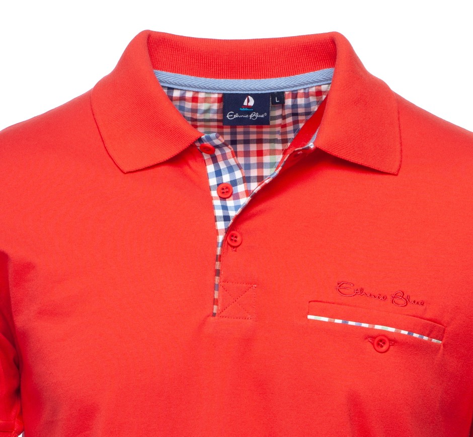 Polo en Jersey Rouge à Détails Carreaux - Confort et Qualité Supérieure