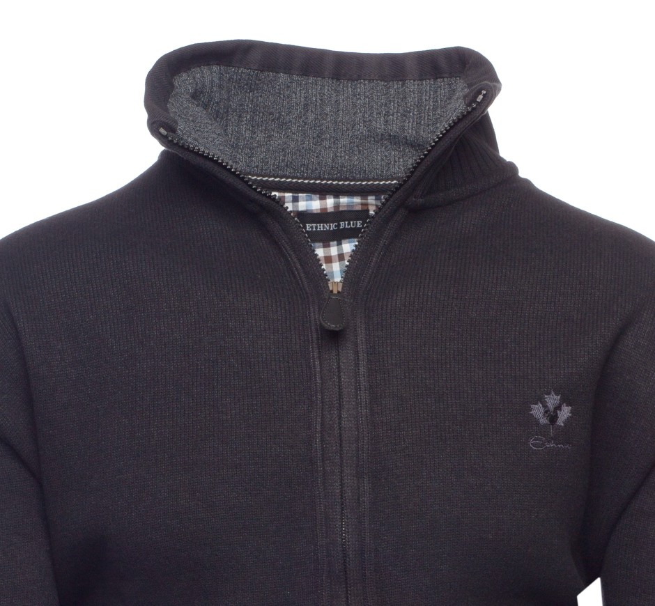 Men's cardigan jacket anthracite brushed knit, pockets