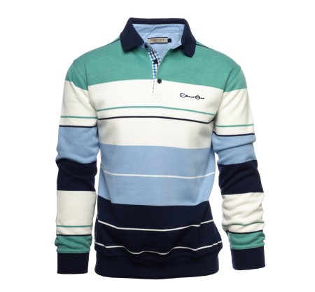 Elegant Striped Polo in Brushed Knit - 50% Cotton, Made in Portugal