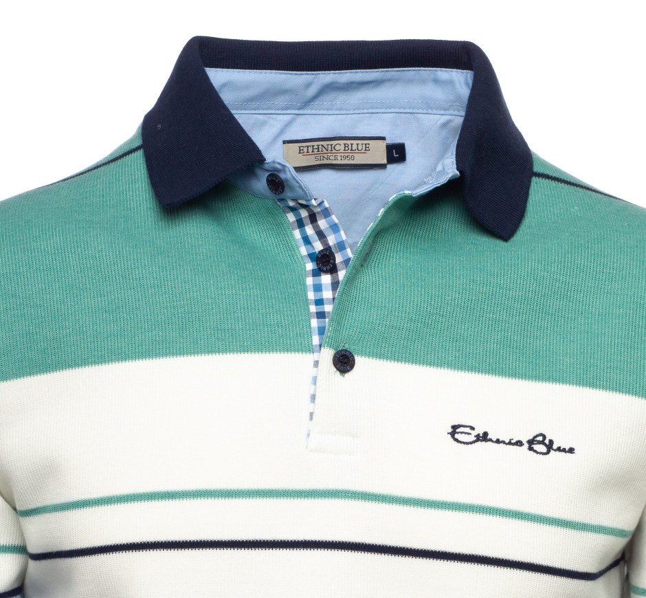 Elegant Striped Polo in Brushed Knit - 50% Cotton, Made in Portugal