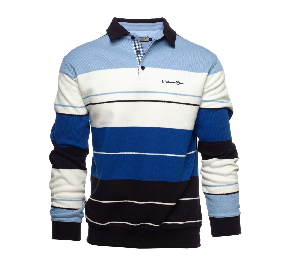 Elegant Striped Polo in Brushed Knit - 50% Cotton, Made in Portugal
