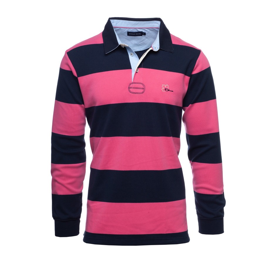 Striped rugby polo shirt blue sky