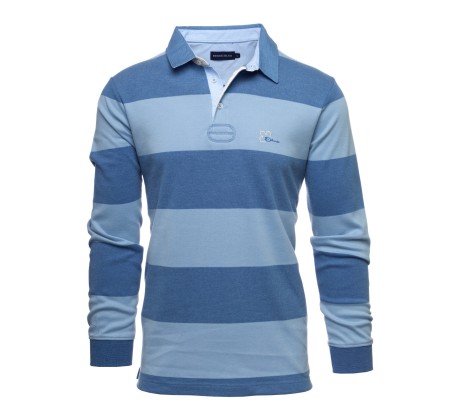Striped rugby polo shirt blue sky