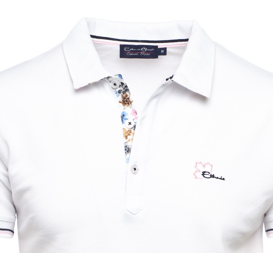 Men’s piqué knit polo with floral placket – Made in Portugal