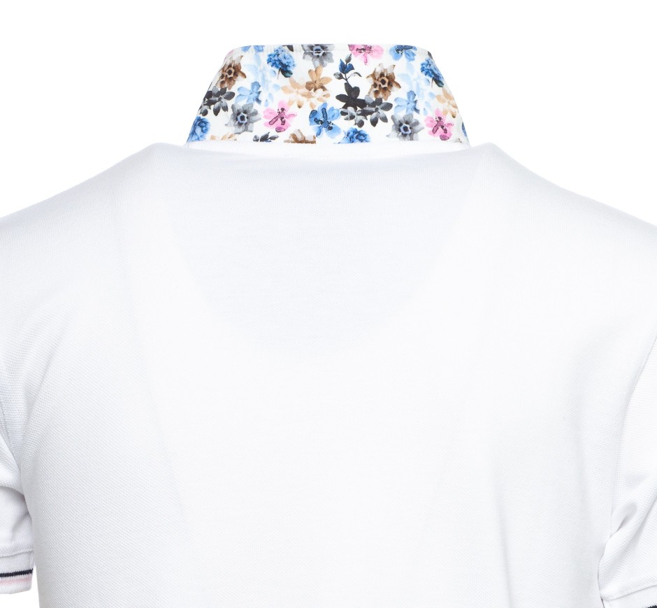 Men’s piqué knit polo with floral placket – Made in Portugal
