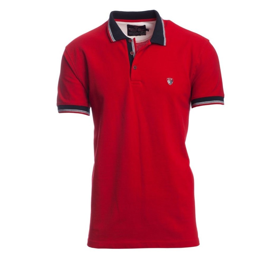 Polo homme maille piquée – Col contrasté – Jaune, Rouge ou Bleu – Fabriqué au Portugal